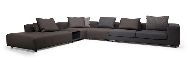 Modern Contemporary Italian Home Furniture for Villa Living Room Divan Corner Sectional Leather &amp; Fabric Sofa