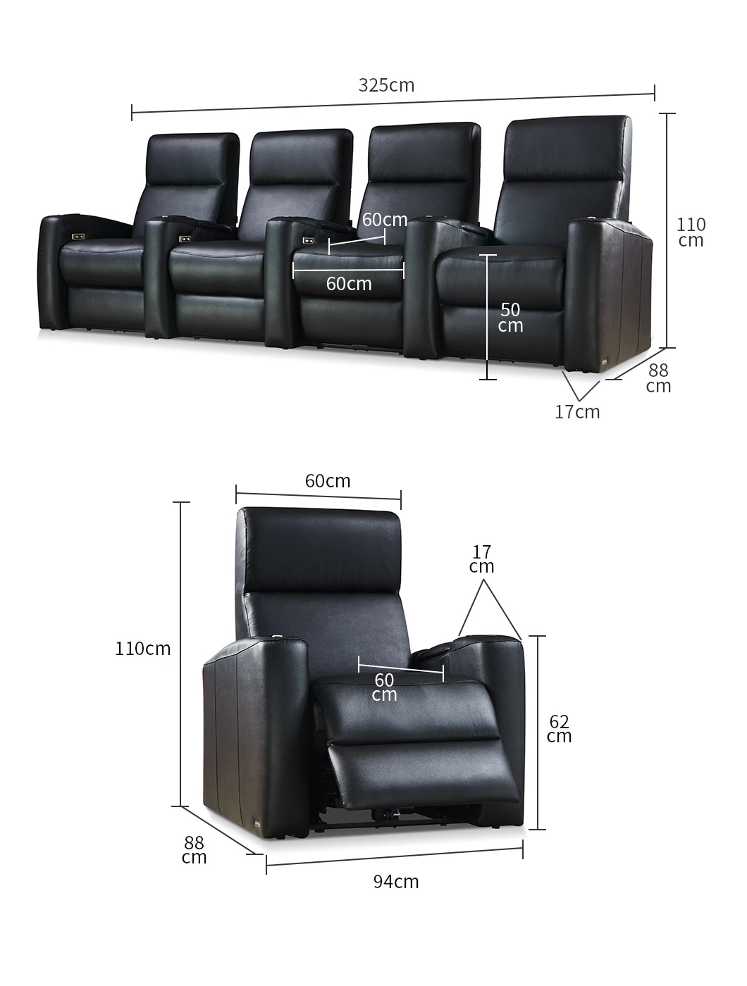 Premium Furniture Home Theater Recliner Genuine Leather Sofa